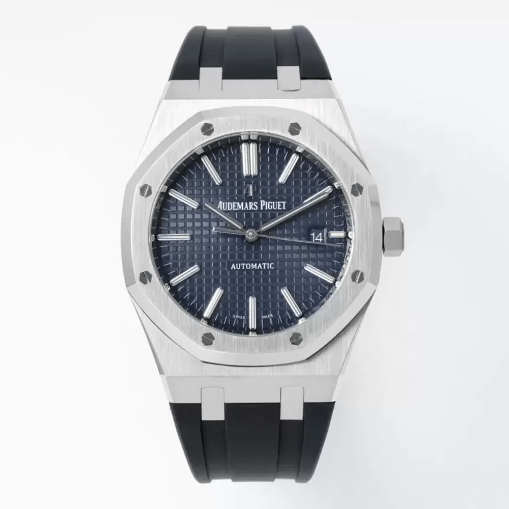 오데마피게 로얄오크 블루 텍스처 다이얼 SS 블랙 러버 스트랩 41mm V3 15400