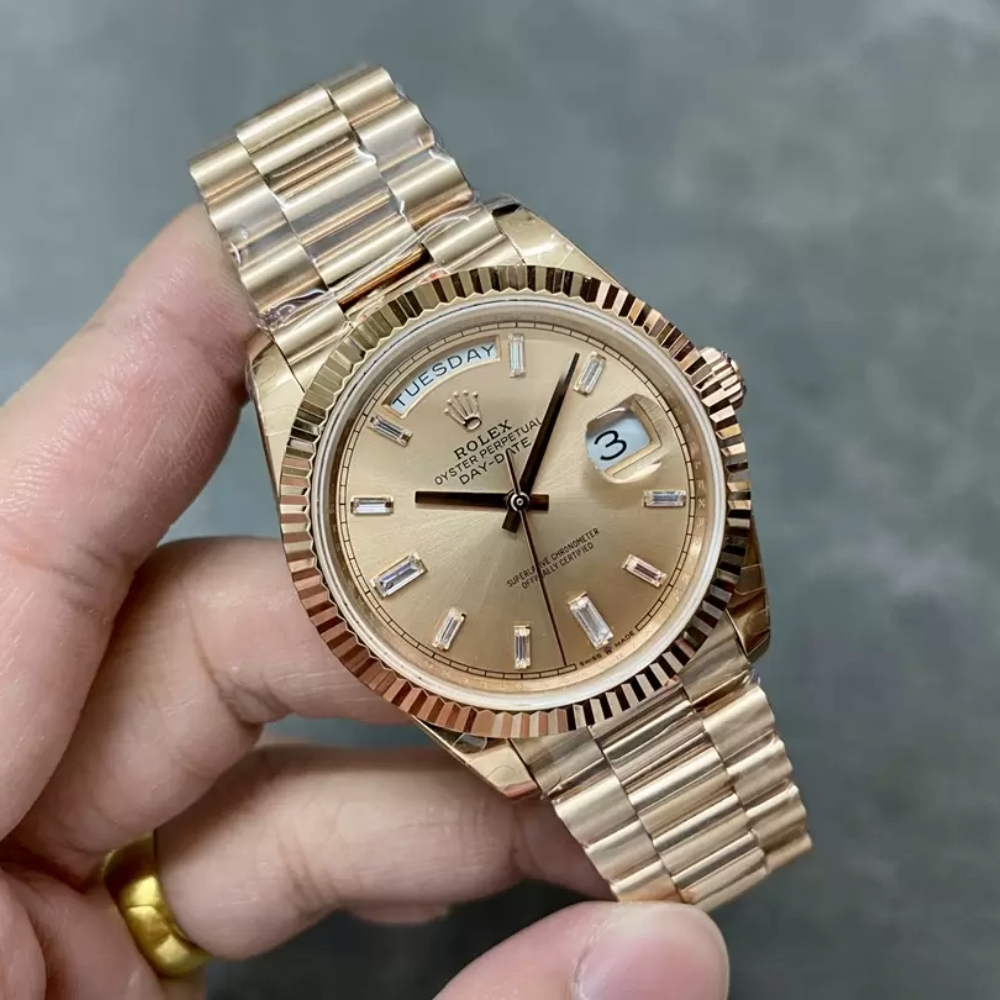 롤렉스 데이데이트 로즈골드 다이얼 바게트 다이아 금통 40mm  V3(텅스텐 헤비 버전) 228235