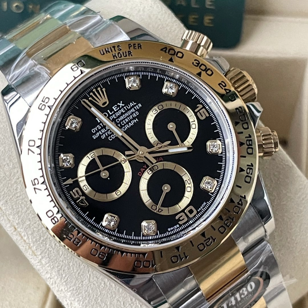 롤렉스 데이토나 크로노그래프 블랙 다이얼 8P다이아 YG 콤비 40mm 116500
