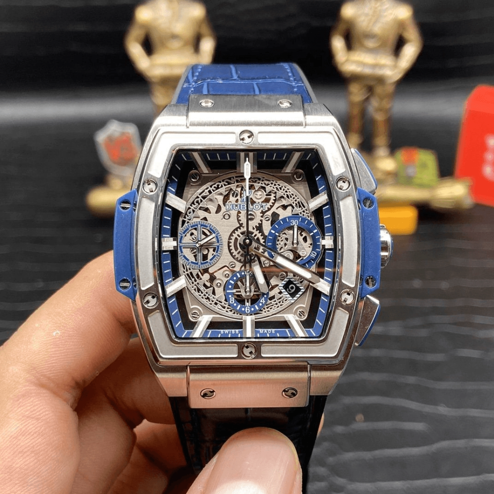 위블로 스피릿 오브 빅뱅 크로노그래프 티타늄 블루 가죽 스트랩 42mm 601.NX.7170.LR