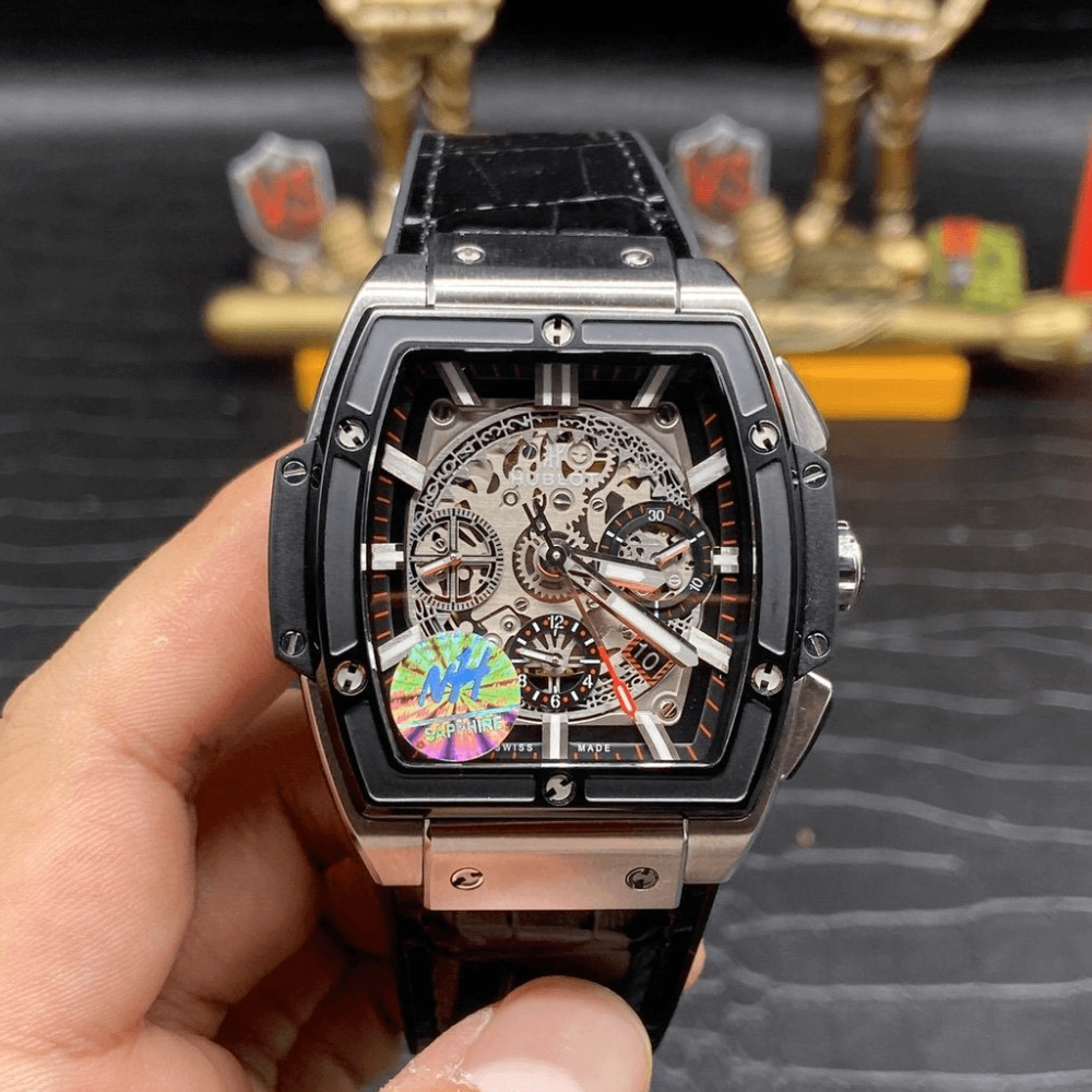 위블로 스피릿 오브 빅뱅 크로노그래프 티타늄 블랙 가죽 스트랩 42mm 601.NM.0173.LR