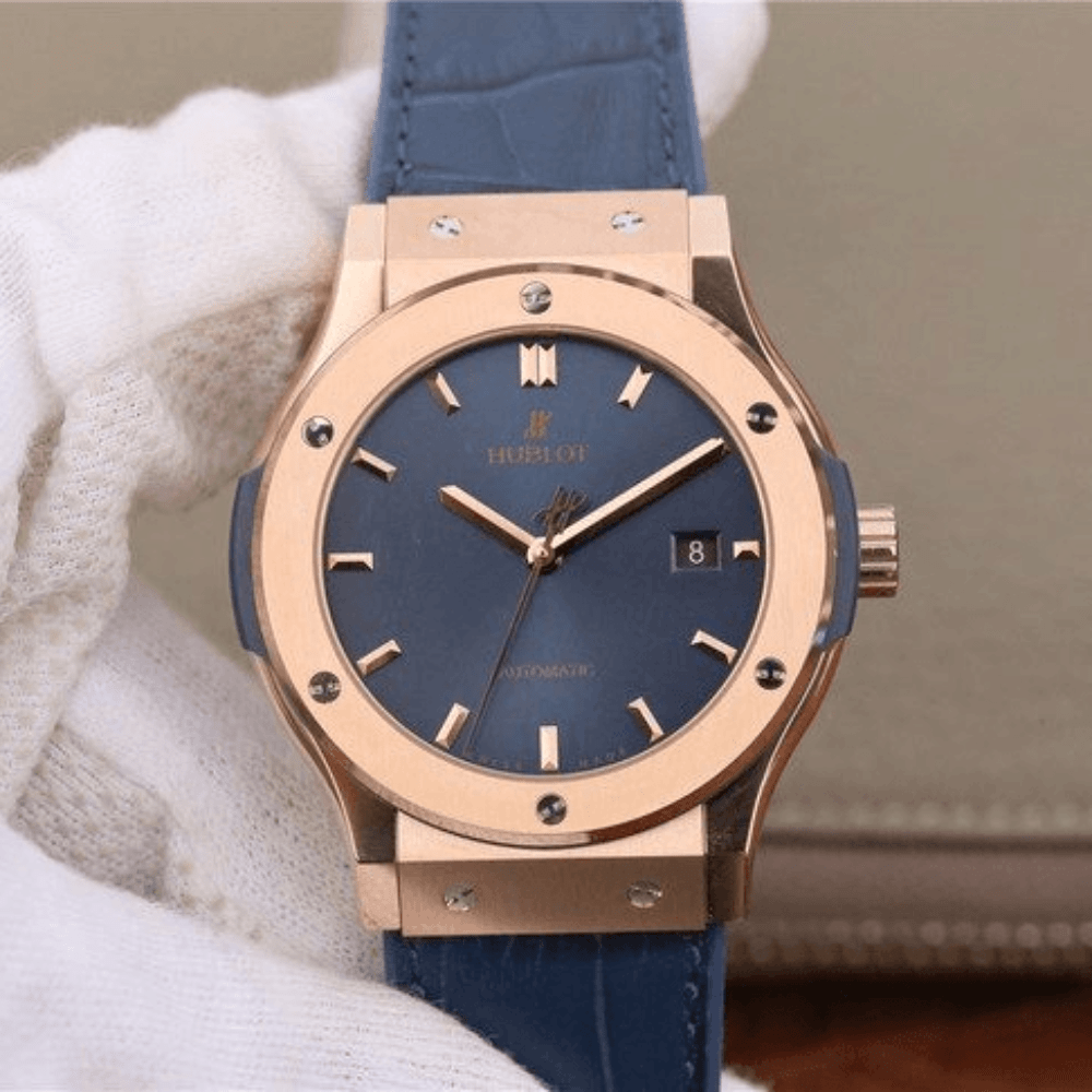 위블로 클래식 퓨전 킹 골드 블루 다이얼 러버 스트랩 42mm 542.OX.7180.LR