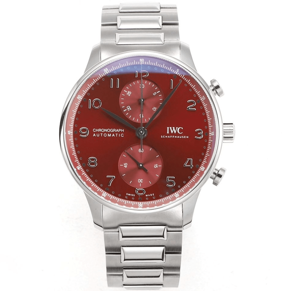 IWC 포르투기저 크로노그래프 버건디 다이얼 스틸 SS브레이슬릿 40mm IW371616