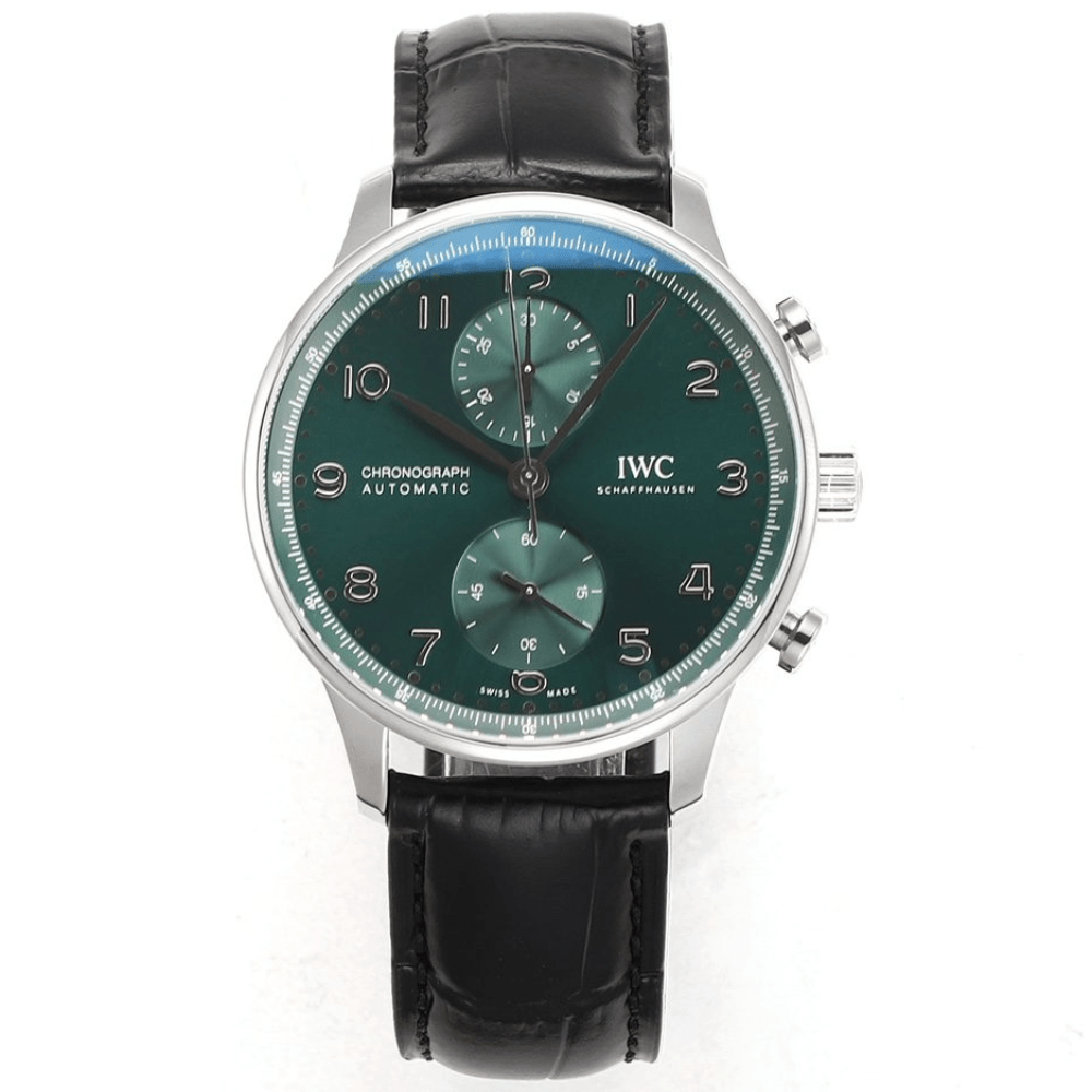 IWC 포르투기저 크로노그래프 그린 다이얼 레더 스트랩 40mm IW371615