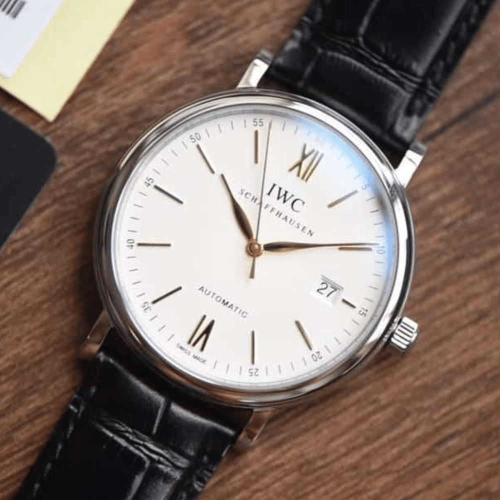IWC 포르토피노 화이트골드 화이트 다이얼 레더 스트랩 40mm IW356517