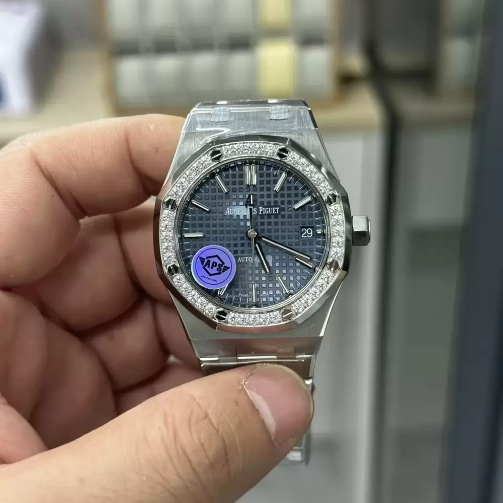오데마피게 로얄오크 블루 다이얼 다이아베젤 스틸 SS 브레이슬릿 37mm 15451