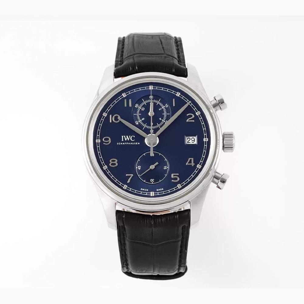 IWC 포르투기저 다빈치 크로노그래프 클래식 블루 다이얼 레더 스트랩 44mm IW390303