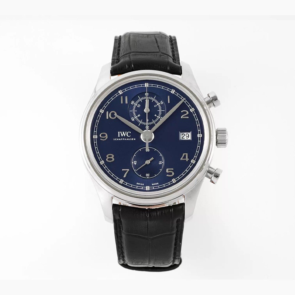 IWC 포르투기저 다빈치 크로노그래프 클래식 블루 다이얼 레더 스트랩 44mm IW390303