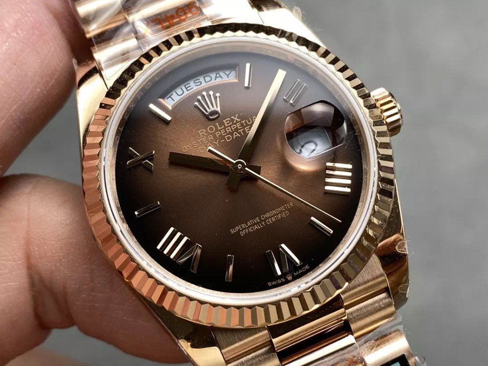 v5 롤렉스 데이데이트 브라운 로만 다이얼 로즈골드 금통 36mm 128235