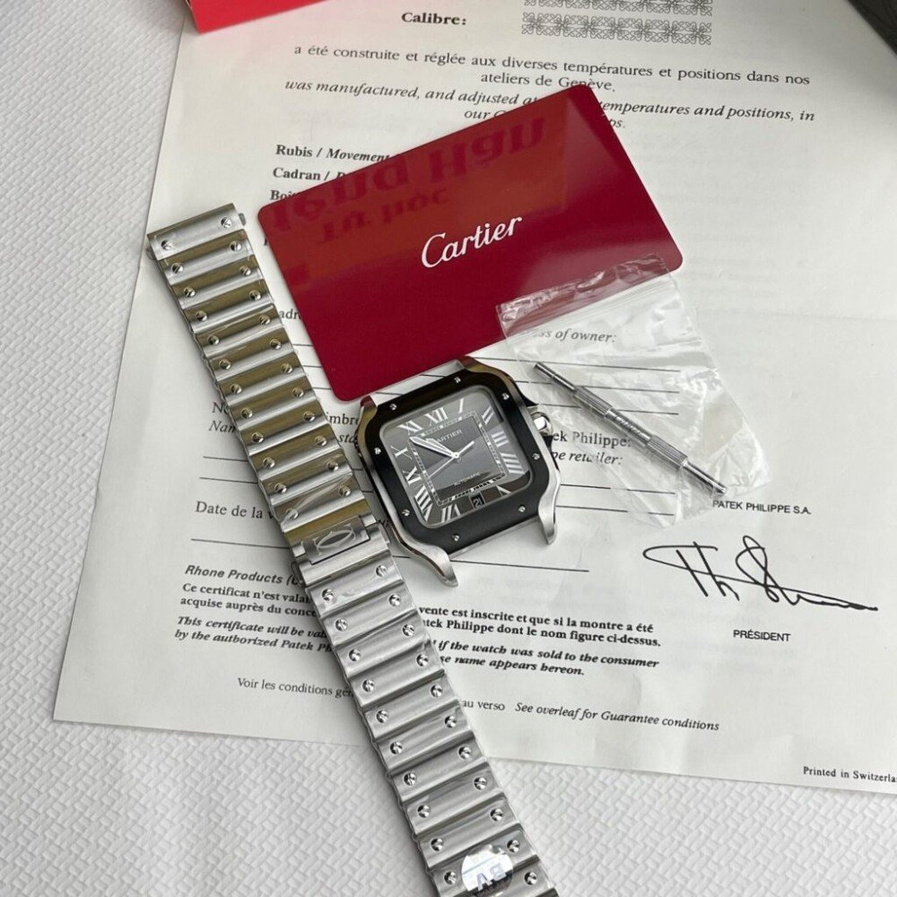까르띠에 산토스 드 까르띠에 라지 블랙 다이얼 40mm WSSA0037